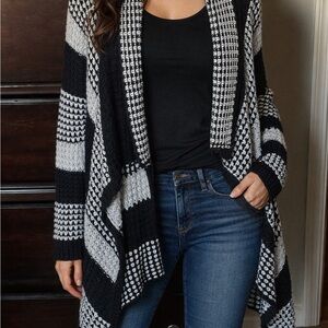 Chic Black and White Striped Cardigan